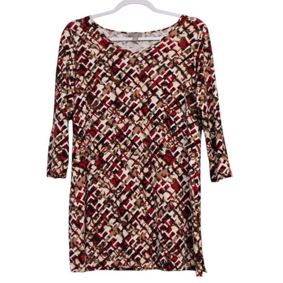 J Jill Wearever Collection Tunic Blouse Size Small Geometric Stretch 3/4 Sleeve - Picture 1 of 10